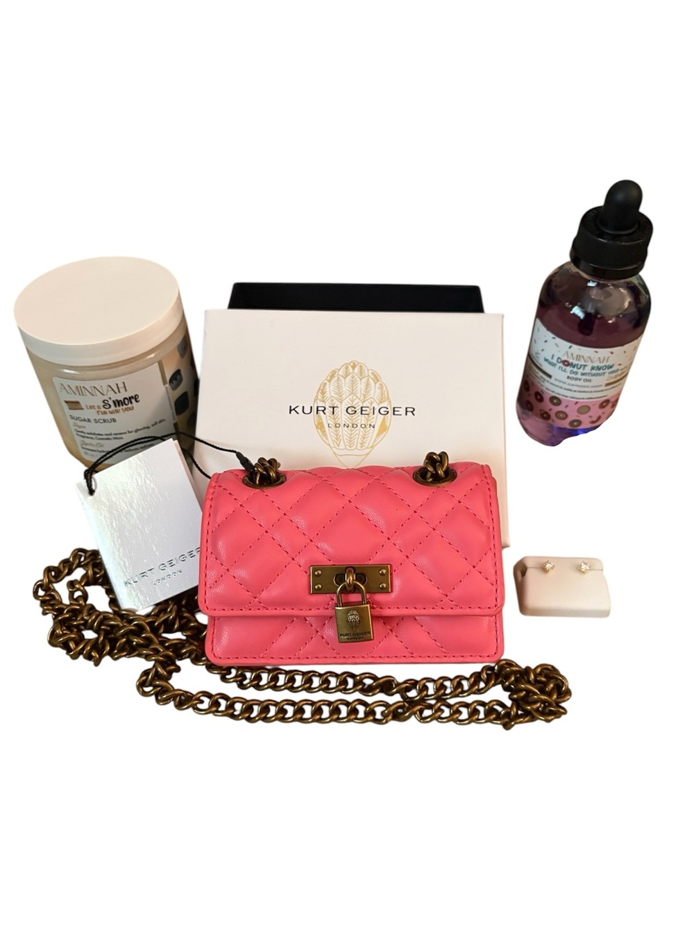 Kurt Geiger London Micro Brixton bag, Aminnah and Moissanite Screwback Earrings